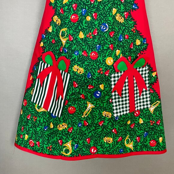 Christmas Apron Tree Presents Pockets Handmade Novelty Gift Red Green Holiday - Picture 7 of 13